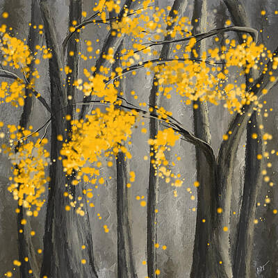Abstract Paintings - Rejuvenating Elements- Yellow And Gray Art by Lourry Legarde