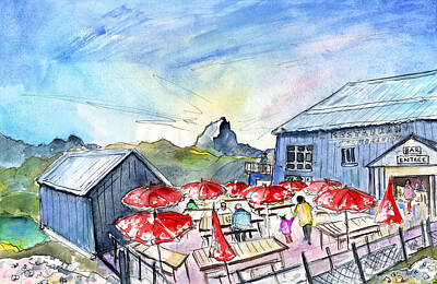 Mountain Drawings - Restaurant Panoramic In Artouste by Miki De Goodaboom