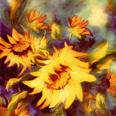Sunflowers Paintings - Retro Sunflowers by Georgiana Romanovna
