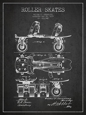 Firefighter Patents - Roller Skate Patent Drawing from 1879 - Dark by Aged Pixel