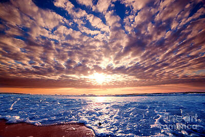 Abstract Skyline Photos - Romantic sunset over ocean by Michal Bednarek