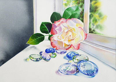 Roses Royalty-Free and Rights-Managed Images - Rose and Glass Rocks by Irina Sztukowski