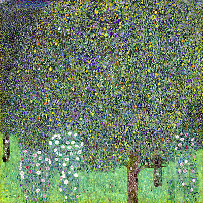 Best Sellers - Roses Digital Art - Rose Bushes Under The Trees by Gustive Klimt
