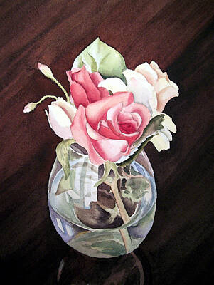 Roses Paintings - Roses in the Glass Vase by Irina Sztukowski
