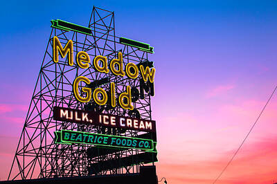 Landmarks Photo Royalty Free Images - Route 66 Meadow Gold Neon Sign - Tulsa Oklahoma Royalty-Free Image by Gregory Ballos