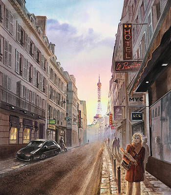 City Scenes Paintings - Rue Saint Dominique Sunset Through Eiffel Tower   by Irina Sztukowski