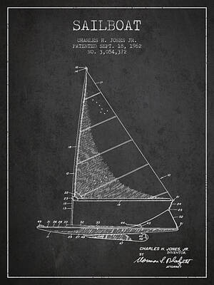 Transportation Digital Art - Sailboat Patent from 1962 - Dark by Aged Pixel