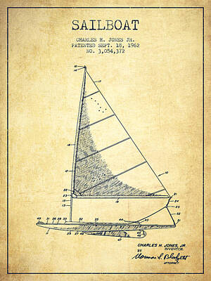 Transportation Digital Art - Sailboat Patent from 1962 - Vintage by Aged Pixel
