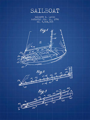 Transportation Digital Art - Sailboat Patent from 1996 - Blueprint by Aged Pixel