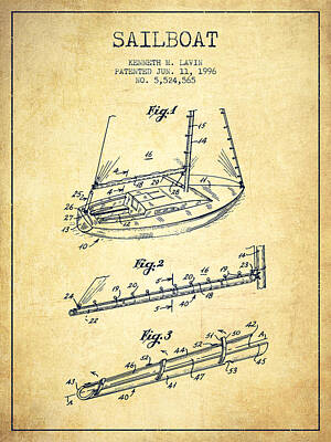 Transportation Digital Art Royalty Free Images - Sailboat Patent from 1996 - Vintage Royalty-Free Image by Aged Pixel