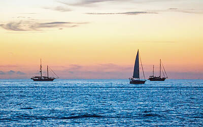 1920s Flapper Girl - Sailboats at Sunset off Key West Florida by Photographic Arts And Design Studio