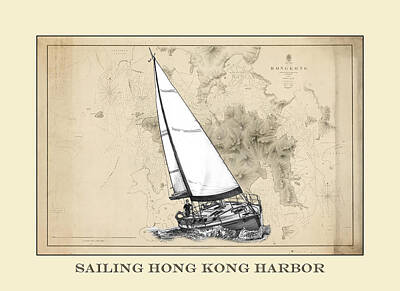 Beach Drawings - Sailing Hong Kong Harbor by Jack Pumphrey