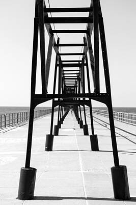 Sultry Plants Rights Managed Images - Saint Joseph Michigan Inner Lighthouse Catwalk Sunny Day BW Royalty-Free Image by Sally Rockefeller