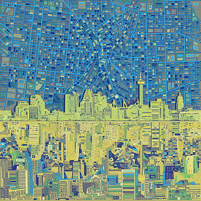 Best Sellers - Abstract Skyline Paintings - San Antonio Skyline Abstract 4 by Bekim M