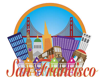 Abstract Skyline Photos - San Francisco Abstract Skyline Golden Gate Bridge Illustration by Jit Lim