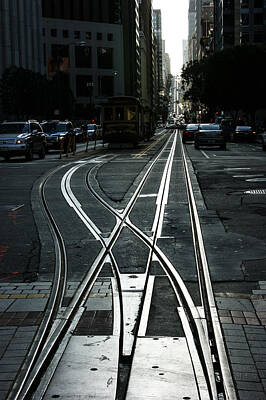 Transportation Photos - San Francisco Silver Cable Car Tracks by Georgia Mizuleva