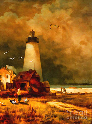 Best Sellers - Impressionism Digital Art - Sandy Hook Lighthouse - after Moran by Lianne Schneider