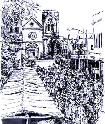 City Scenes Drawings - Santa Fe market by Del Gaizo