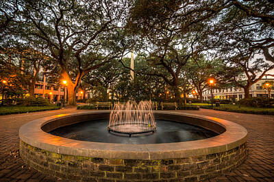Popstar And Musician Paintings Royalty Free Images - Savannah Park Fountain at Sunrise Royalty-Free Image by Anthony Doudt