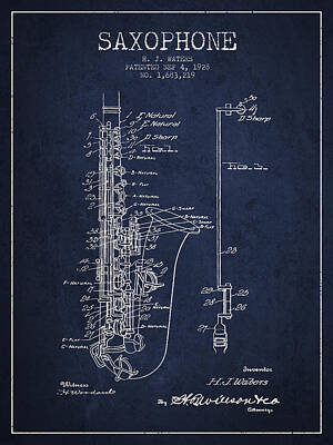 Celebrities Digital Art Royalty Free Images - Saxophone Patent Drawing From 1928 Royalty-Free Image by Aged Pixel