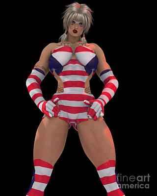 Airplane Paintings Royalty Free Images - Sexy Female Super Hero in Red White and Blue Costume Royalty-Free Image by Vintage Collectables