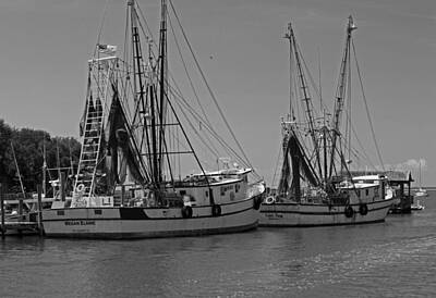 Abstract Dining - Shem Creek Shrimpers II in Black and White by Suzanne Gaff