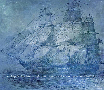 Beach Mixed Media - Ship 2 With Quote by Angelina Tamez
