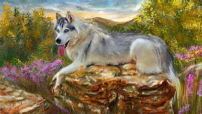Mountain Paintings - Siberian Leisure - SIberian Husky Painting by Lourry Legarde