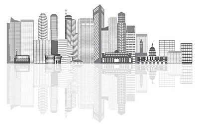 Fine Dining - Singapore City Skyline Grayscale with Reflection Illustration by Jit Lim