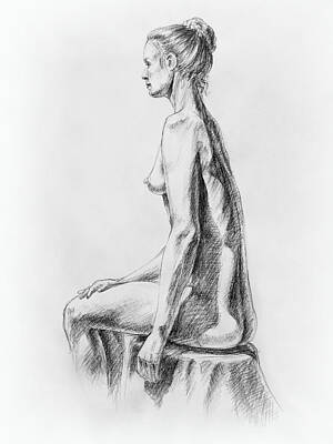 Nudes Drawings Rights Managed Images - Sitting Woman Study Royalty-Free Image by Irina Sztukowski