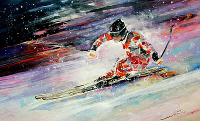 Sports Paintings - Skiing 01 by Miki De Goodaboom
