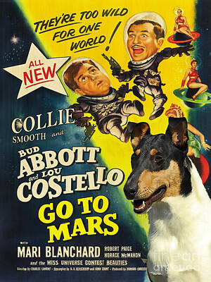 Sewing Machine - Smooth Collie Art Canvas Print - Abbott and Costello Movie Poster by Sandra Sij