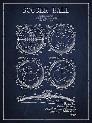 Football Digital Art - Soccer Ball Patent Drawing from 1932 - Navy Blue by Aged Pixel