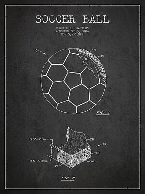 Sports Royalty-Free and Rights-Managed Images - Soccer Ball Patent Drawing from 1996 - Dark by Aged Pixel