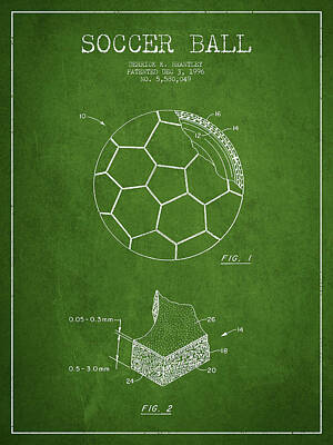 Football Digital Art - Soccer Ball Patent Drawing from 1996 - Green by Aged Pixel