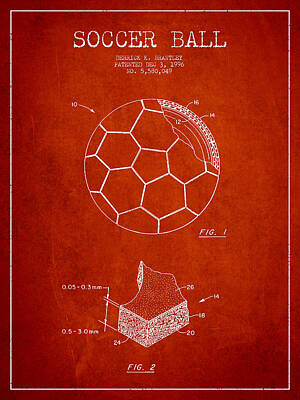 Sports Digital Art - Soccer Ball Patent Drawing from 1996 - Red by Aged Pixel