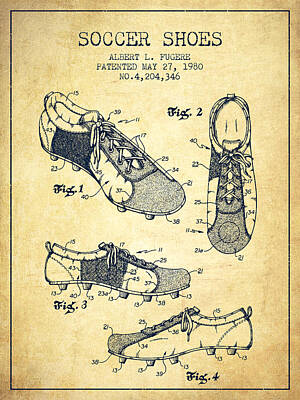 Football Digital Art - Soccer Shoe Patent from 1980 - Vintage by Aged Pixel