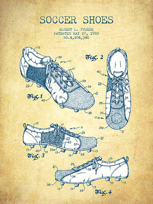 Football Digital Art - Soccer Shoe Patent from 1980 - Vintage Paper by Aged Pixel
