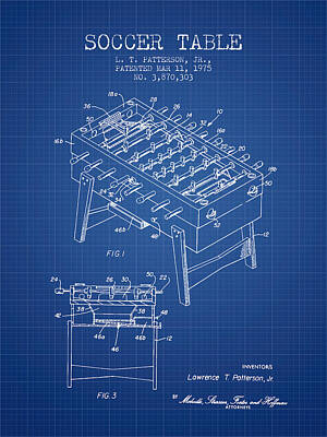 Sports Digital Art - Soccer Table Game Patent from 1975 - Blueprint by Aged Pixel
