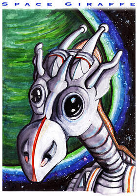 Recently Sold - Science Fiction Drawings - Space Giraffe by Del Gaizo