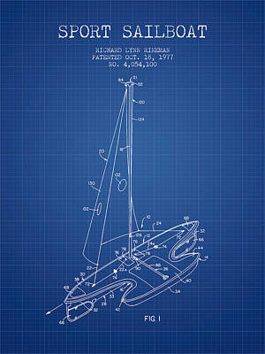 Priska Wettstein Pink Hues Royalty Free Images - Sport Sailboat Patent from 1977 - Blueprint Royalty-Free Image by Aged Pixel