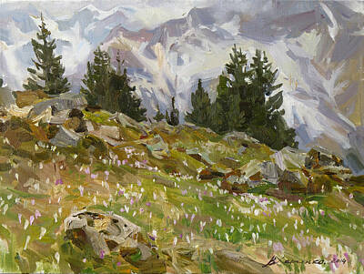 Mountain Paintings - Spring on a northern slope by Victoria Kharchenko