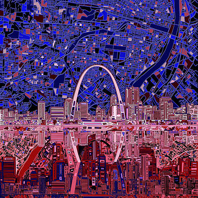 Abstract Skyline Paintings - St Louis Skyline Abstract 6 by Bekim M