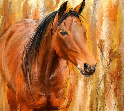 Animals Royalty-Free and Rights-Managed Images - Standing Regally- Bay Horse Paintings by Lourry Legarde