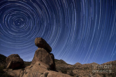 Landscapes Photos - Star Trails Above A Granite Rock by Dan Barr
