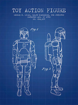 Science Fiction Digital Art - Star Wars Boba Fett patent from 1982 - Blueprint by Aged Pixel