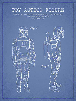 Science Fiction Digital Art - Star Wars Boba Fett patent from 1982 - Light Blue by Aged Pixel