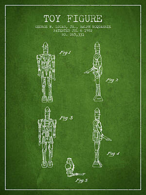Science Fiction Digital Art - Star Wars Toy Figure no5 patent drawing from 1982 - Green by Aged Pixel