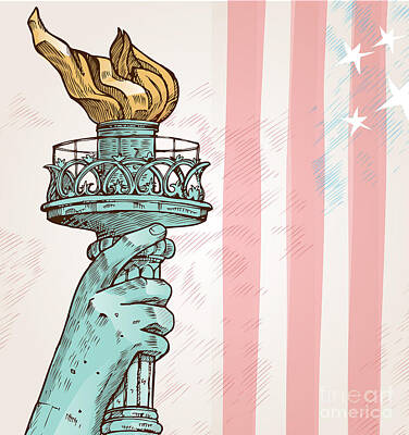 Monochrome Landscapes - Statue Of Liberty With Torch by Domenico Condello