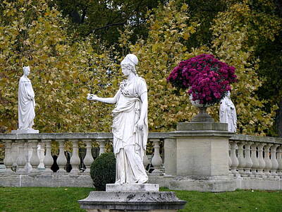 Fairy Watercolors - Statues And Flowers At Luxembourg Garden In Paris France by Rick Rosenshein
